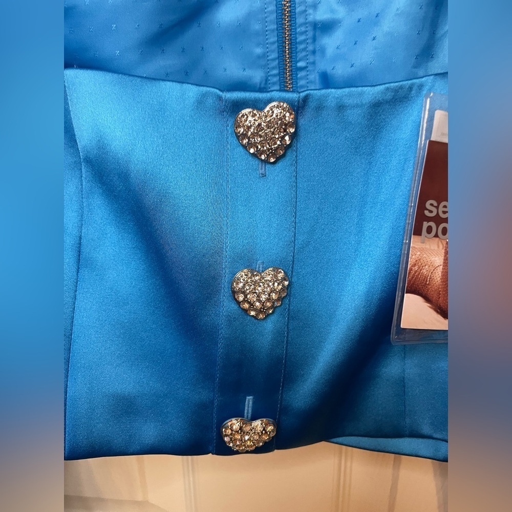 Self Portrait Blue Satin Crop Top Crystal Embellished Jacket Size 2 NWT - Picture 4 of 12